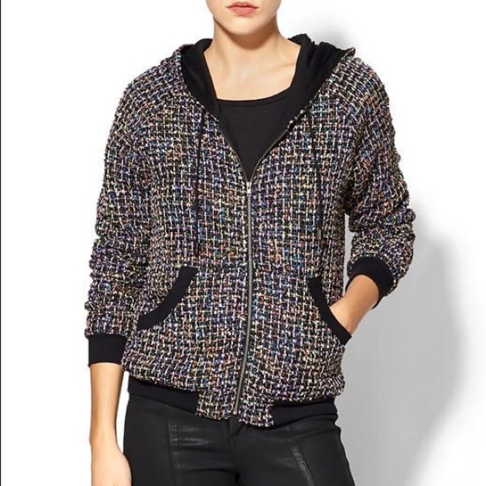 HIVE & HONEY MULTI COLORED TWEED HOODED JACKET